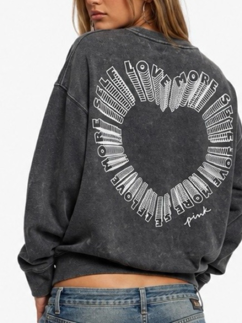 PINK Victoria’s Secret Love More Self Love Oversized Graphic Sweatshirt Y2K